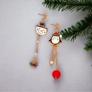 Creative Christmas Cartoon Snowmen Penguin Design Asymmetric Dangle Earrings‎